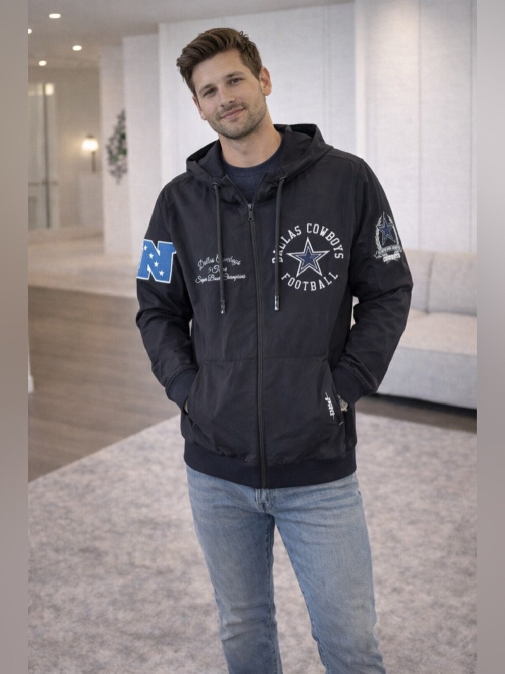 Men's Pro Standard Navy Dallas Cowboys Hybrid Woven Full-Zip Hoodie Size L